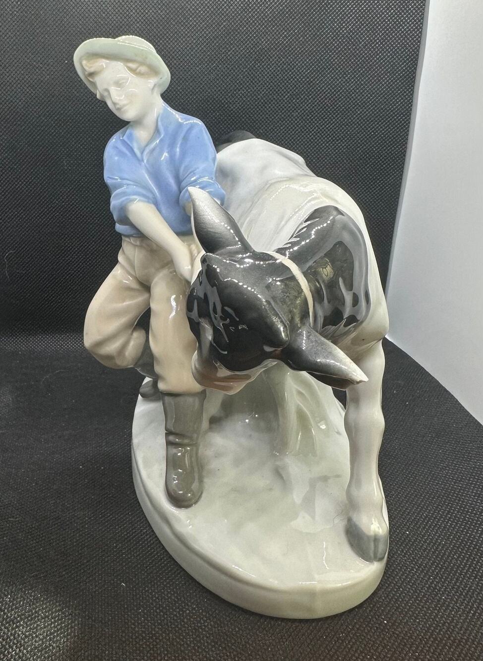 Vintage Carl Scheidig Grafenthal Rare German Porcelain Boy Pulling a Calf